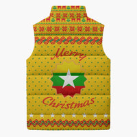 Myanmar Christmas Sleeveless Puffer Jacket with Yellow-Red-Green Theme, National Emblem, and Star Motif - Wonder Print Shop