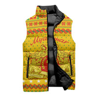 Myanmar Christmas Sleeveless Puffer Jacket with Yellow-Red-Green Theme, National Emblem, and Star Motif - Wonder Print Shop