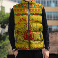 Myanmar Christmas Sleeveless Puffer Jacket with Yellow-Red-Green Theme, National Emblem, and Star Motif - Wonder Print Shop