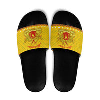 Myanmar Christmas Slide Sandals with Yellow-Red-Green Theme, National Emblem, and Star Motif - Wonder Print Shop