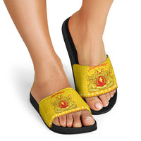 Myanmar Christmas Slide Sandals with Yellow-Red-Green Theme, National Emblem, and Star Motif - Wonder Print Shop