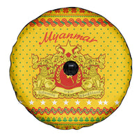 Myanmar Christmas Spare Tire Cover with Yellow-Red-Green Theme, National Emblem, and Star Motif - Wonder Print Shop