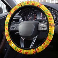 Myanmar Christmas Steering Wheel Cover with Yellow-Red-Green Theme, National Emblem, and Star Motif - Wonder Print Shop