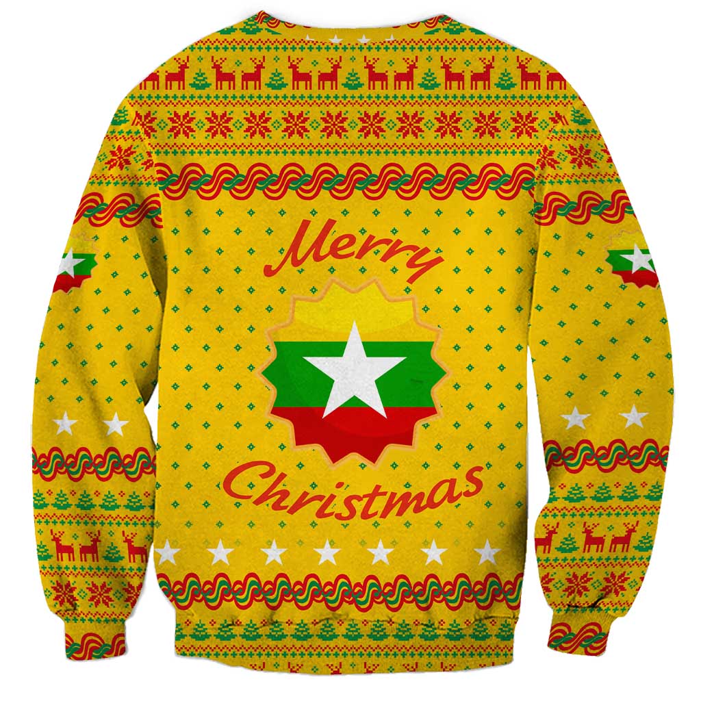 Myanmar Christmas Sweatshirt with Yellow-Red-Green Theme, National Emblem, and Star Motif - Wonder Print Shop