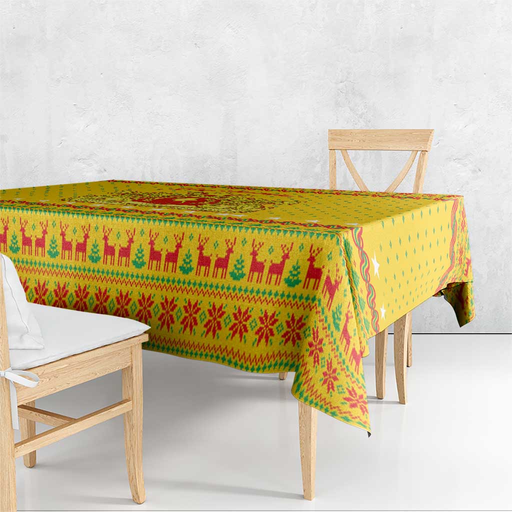 Myanmar Christmas Tablecloth with Yellow-Red-Green Theme, National Emblem, and Star Motif - Wonder Print Shop