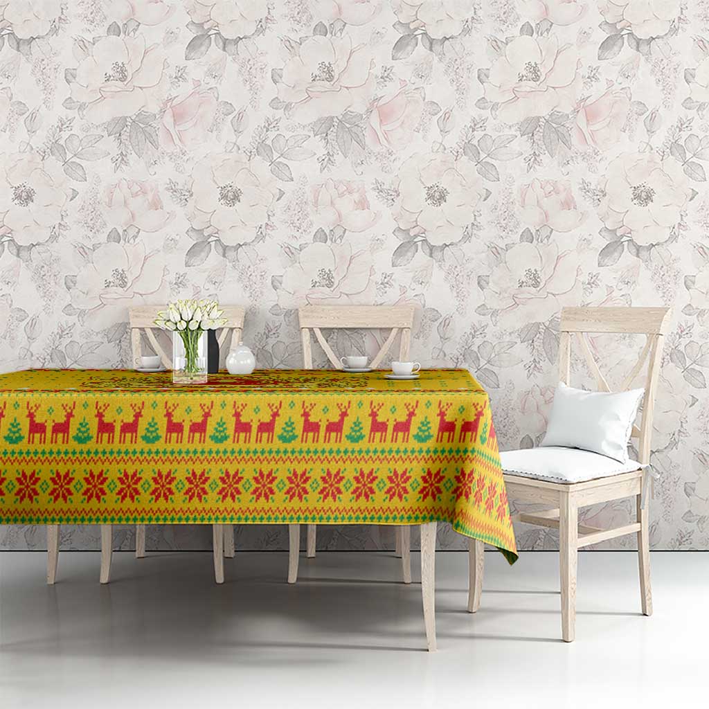 Myanmar Christmas Tablecloth with Yellow-Red-Green Theme, National Emblem, and Star Motif - Wonder Print Shop