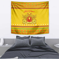 Myanmar Christmas Tapestry with Yellow-Red-Green Theme, National Emblem, and Star Motif - Wonder Print Shop