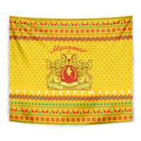 Myanmar Christmas Tapestry with Yellow-Red-Green Theme, National Emblem, and Star Motif - Wonder Print Shop