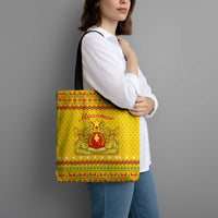 Myanmar Christmas Tote Bag with Yellow-Red-Green Theme, National Emblem, and Star Motif - Wonder Print Shop