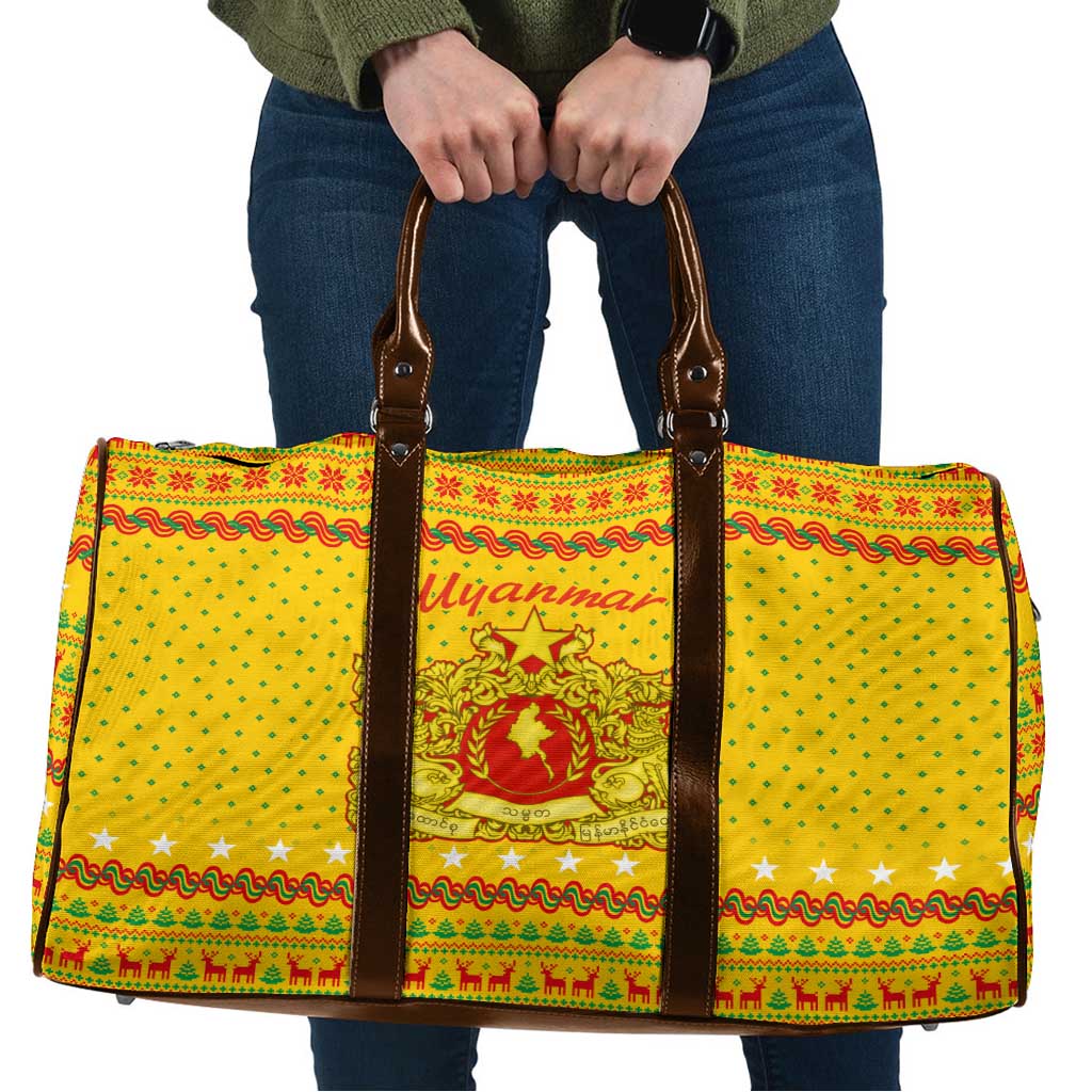 Myanmar Christmas Travel Bag with Yellow-Red-Green Theme, National Emblem, and Star Motif - Wonder Print Shop