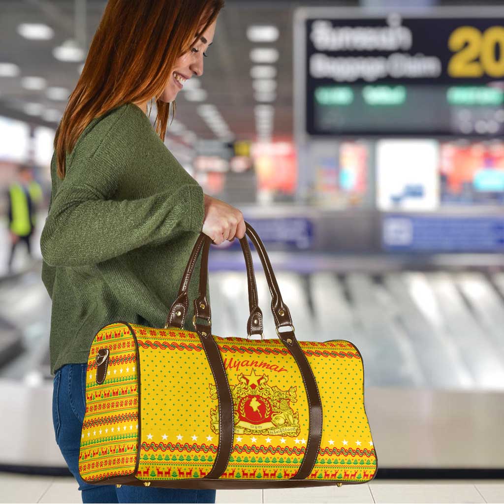 Myanmar Christmas Travel Bag with Yellow-Red-Green Theme, National Emblem, and Star Motif - Wonder Print Shop