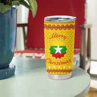 Myanmar Christmas Tumbler Cup with Yellow-Red-Green Theme, National Emblem, and Star Motif - Wonder Print Shop