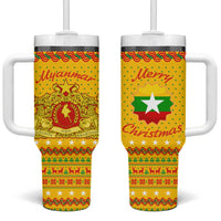Myanmar Christmas Tumbler With Handle with Yellow-Red-Green Theme, National Emblem, and Star Motif - Wonder Print Shop