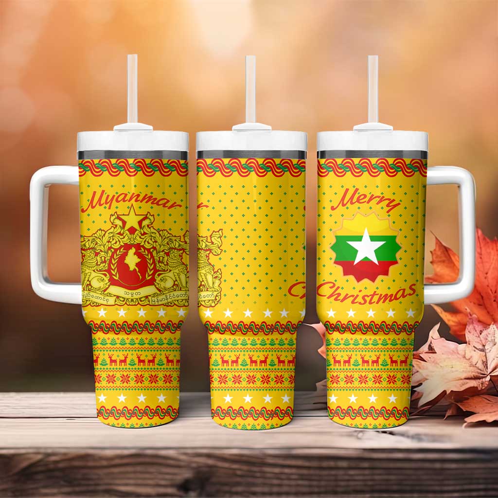 Myanmar Christmas Tumbler With Handle with Yellow-Red-Green Theme, National Emblem, and Star Motif - Wonder Print Shop