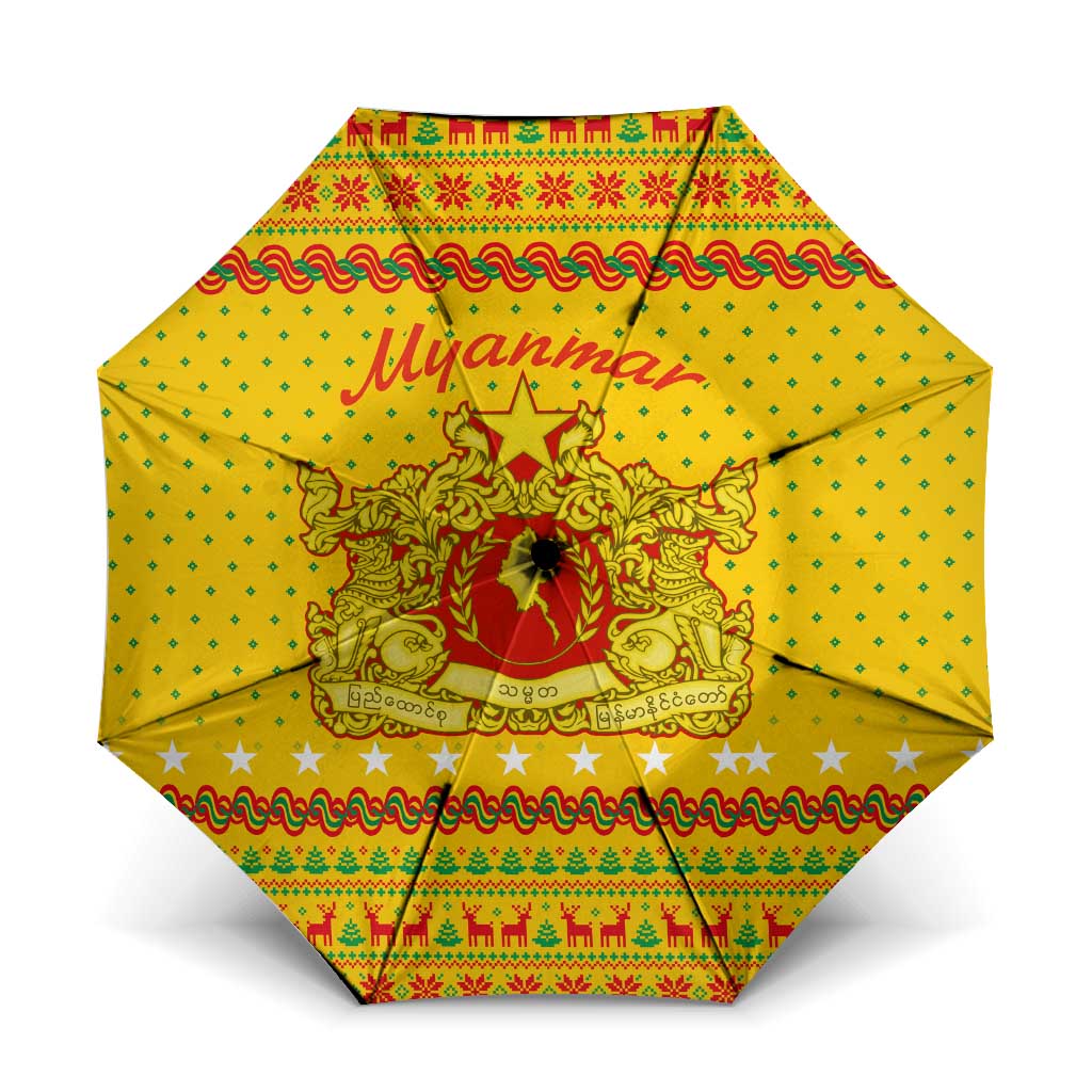 Myanmar Christmas Umbrella with Yellow-Red-Green Theme, National Emblem, and Star Motif - Wonder Print Shop