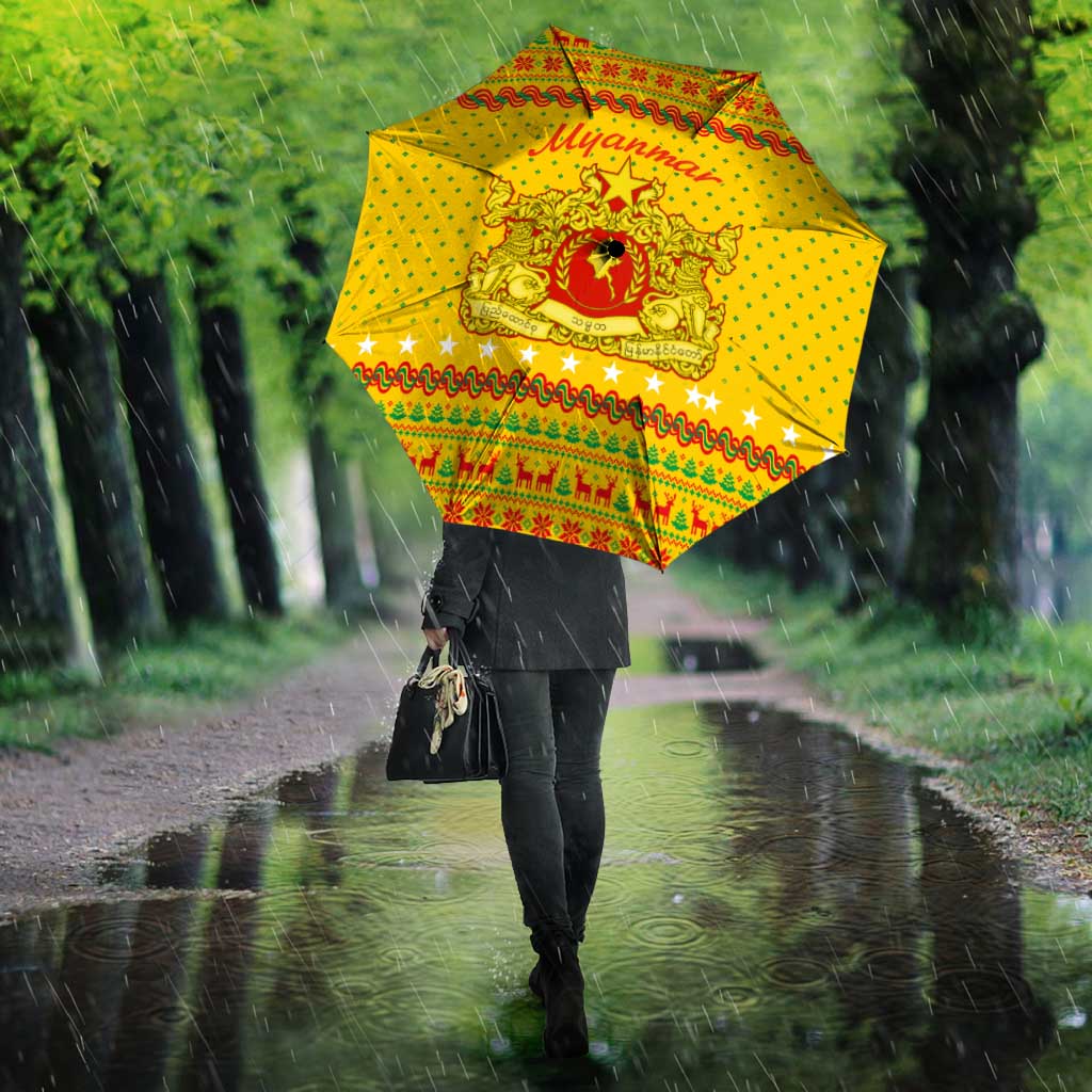 Myanmar Christmas Umbrella with Yellow-Red-Green Theme, National Emblem, and Star Motif - Wonder Print Shop