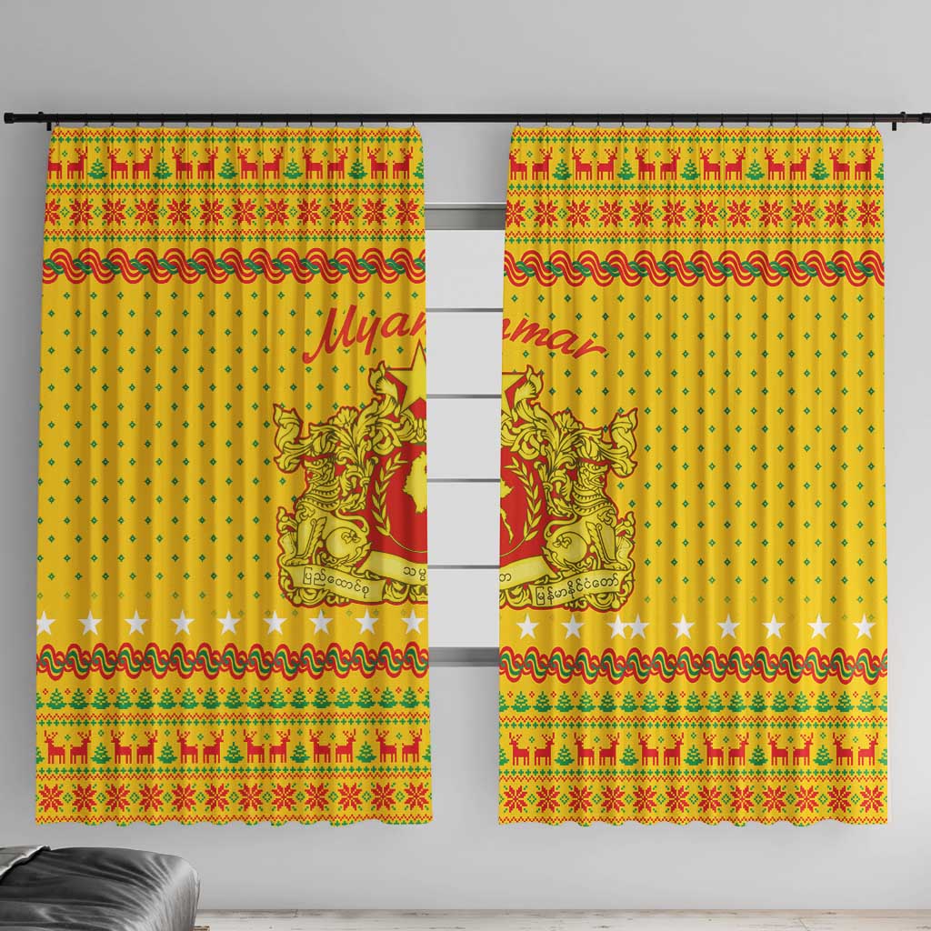Myanmar Christmas Window Curtain with Yellow-Red-Green Theme, National Emblem, and Star Motif - Wonder Print Shop
