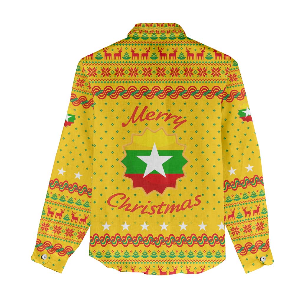 Myanmar Christmas Women Casual Shirt with Yellow-Red-Green Theme, National Emblem, and Star Motif - Wonder Print Shop