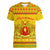 Myanmar Christmas Women V-Neck T-Shirt with Yellow-Red-Green Theme, National Emblem, and Star Motif - Wonder Print Shop