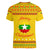 Myanmar Christmas Women V-Neck T-Shirt with Yellow-Red-Green Theme, National Emblem, and Star Motif - Wonder Print Shop