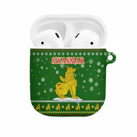 Myanmar Christmas AirPods Case with Green-Gold Theme, Chinthe Lion, and Santa Motif - Wonder Print Shop
