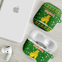 Myanmar Christmas AirPods Case with Green-Gold Theme, Chinthe Lion, and Santa Motif - Wonder Print Shop