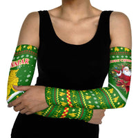 Myanmar Christmas Arm Sleeves with Green-Gold Theme, Chinthe Lion, and Santa Motif - Wonder Print Shop