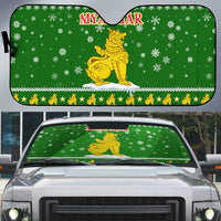 Myanmar Christmas Auto Sun Shade with Green-Gold Theme, Chinthe Lion, and Santa Motif - Wonder Print Shop