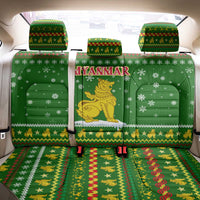 Myanmar Christmas Back Car Seat Cover with Green-Gold Theme, Chinthe Lion, and Santa Motif - Wonder Print Shop