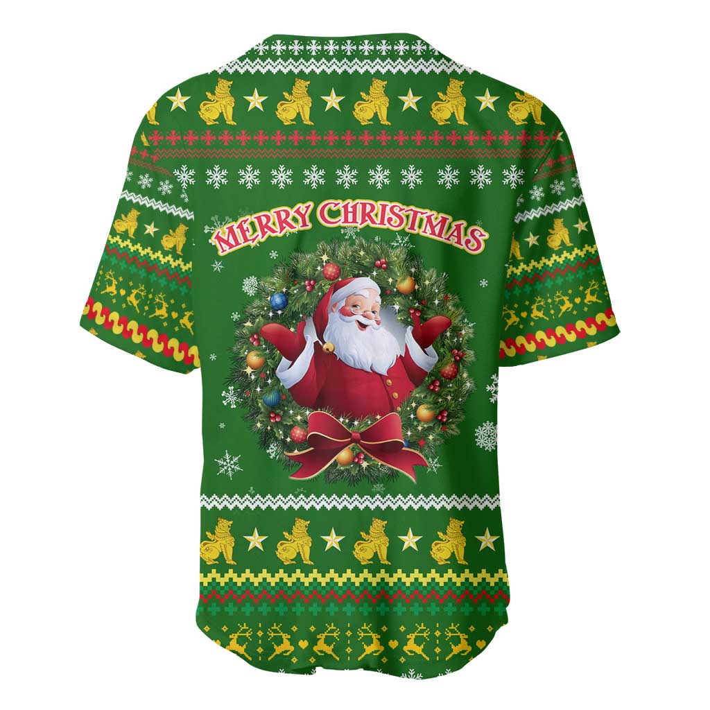 Myanmar Christmas Baseball Jersey with Green-Gold Theme, Chinthe Lion, and Santa Motif - Wonder Print Shop