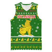 Myanmar Christmas Basketball Jersey with Green-Gold Theme, Chinthe Lion, and Santa Motif - Wonder Print Shop