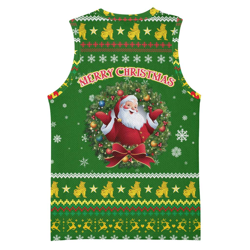 Myanmar Christmas Basketball Jersey with Green-Gold Theme, Chinthe Lion, and Santa Motif - Wonder Print Shop