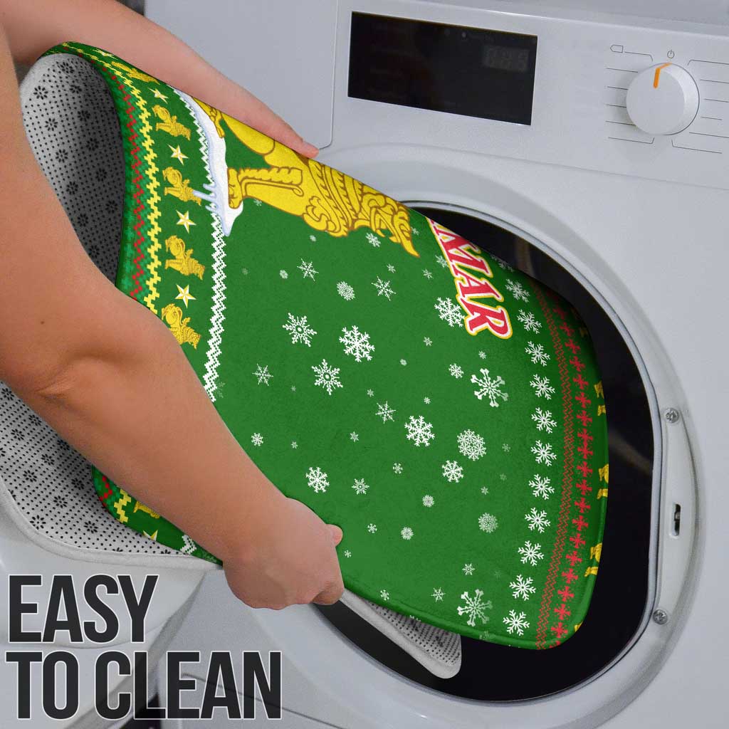 Myanmar Christmas Bathroom Set with Green-Gold Theme, Chinthe Lion, and Santa Motif - Wonder Print Shop