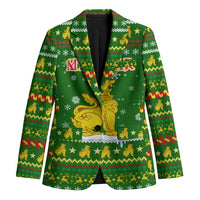Myanmar Christmas Blazer with Green-Gold Theme, Chinthe Lion, and Santa Motif - Wonder Print Shop