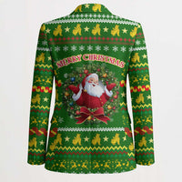 Myanmar Christmas Blazer with Green-Gold Theme, Chinthe Lion, and Santa Motif - Wonder Print Shop