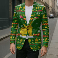 Myanmar Christmas Blazer with Green-Gold Theme, Chinthe Lion, and Santa Motif - Wonder Print Shop