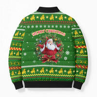 Myanmar Christmas Bomber Puffer Jacket with Green-Gold Theme, Chinthe Lion, and Santa Motif - Wonder Print Shop