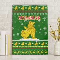 Myanmar Christmas Canvas Wall Art with Green-Gold Theme, Chinthe Lion, and Santa Motif - Wonder Print Shop
