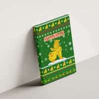 Myanmar Christmas Canvas Wall Art with Green-Gold Theme, Chinthe Lion, and Santa Motif - Wonder Print Shop