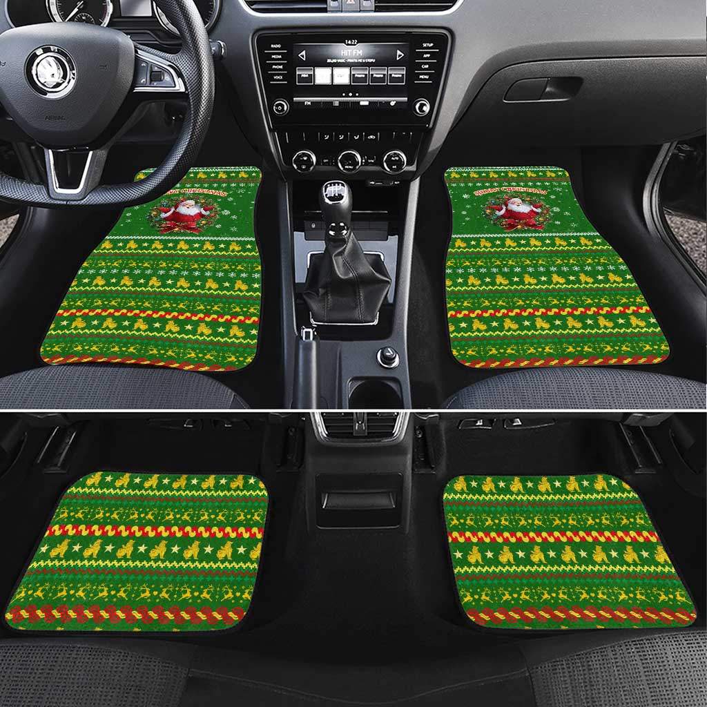 Myanmar Christmas Car Mats with Green-Gold Theme, Chinthe Lion, and Santa Motif - Wonder Print Shop