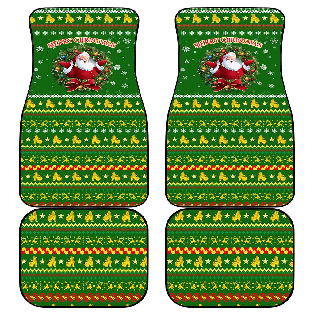 Myanmar Christmas Car Mats with Green-Gold Theme, Chinthe Lion, and Santa Motif - Wonder Print Shop