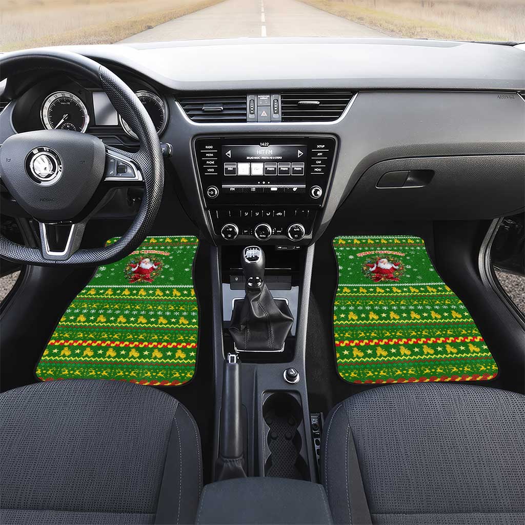 Myanmar Christmas Car Mats with Green-Gold Theme, Chinthe Lion, and Santa Motif - Wonder Print Shop