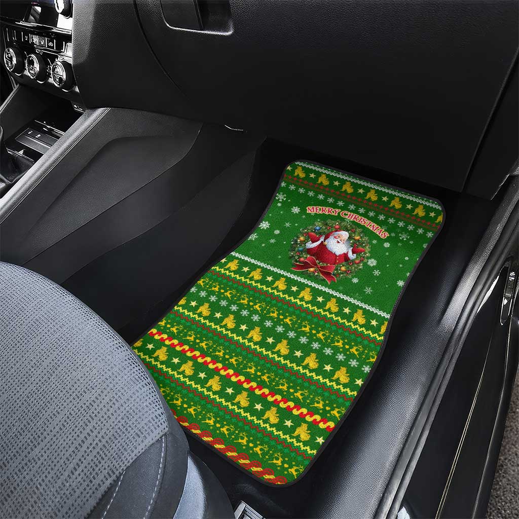 Myanmar Christmas Car Mats with Green-Gold Theme, Chinthe Lion, and Santa Motif - Wonder Print Shop