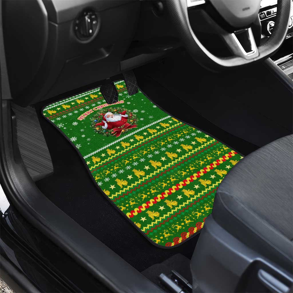 Myanmar Christmas Car Mats with Green-Gold Theme, Chinthe Lion, and Santa Motif - Wonder Print Shop