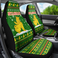 Myanmar Christmas Car Seat Cover with Green-Gold Theme, Chinthe Lion, and Santa Motif - Wonder Print Shop