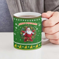 Myanmar Christmas Ceramic Mug with Green-Gold Theme, Chinthe Lion, and Santa Motif - Wonder Print Shop