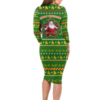 Myanmar Christmas Family Matching Long Sleeve Bodycon Dress and Hawaiian Shirt with Green-Gold Theme, Chinthe Lion, and Santa Motif - Wonder Print Shop