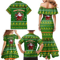 Myanmar Christmas Family Matching Mermaid Dress and Hawaiian Shirt with Green-Gold Theme, Chinthe Lion, and Santa Motif - Wonder Print Shop