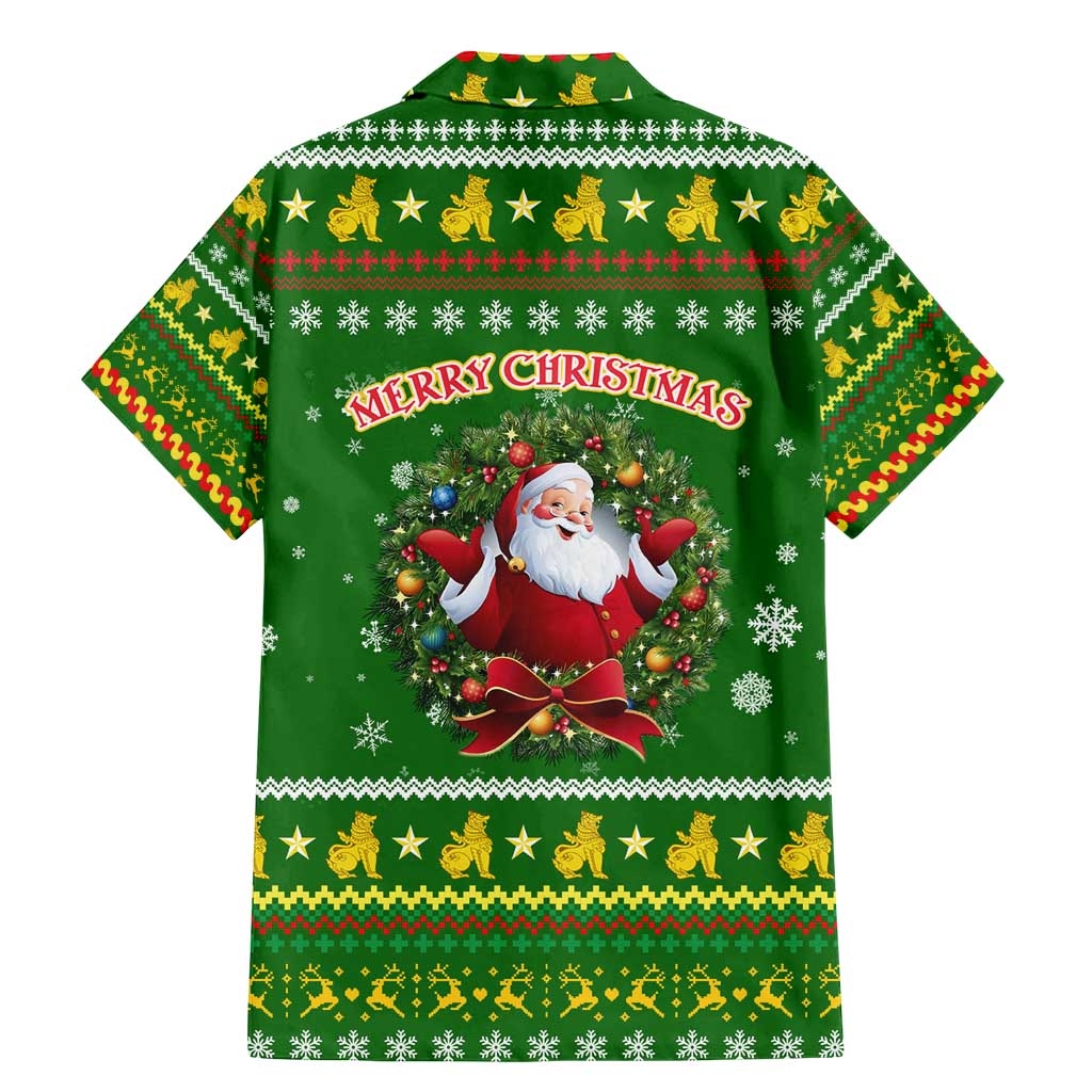 Myanmar Christmas Family Matching Mermaid Dress and Hawaiian Shirt with Green-Gold Theme, Chinthe Lion, and Santa Motif - Wonder Print Shop