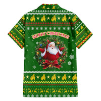 Myanmar Christmas Family Matching Off The Shoulder Long Sleeve Dress and Hawaiian Shirt with Green-Gold Theme, Chinthe Lion, and Santa Motif - Wonder Print Shop